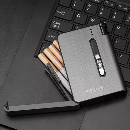 Metal Cigarette Case & Integrated Lighter
