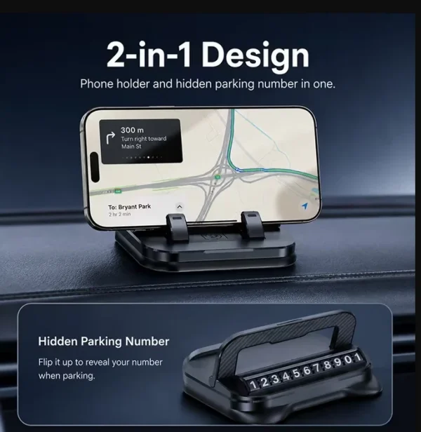 2-in-1 Car Mobile Phone Holder Parking Number Plate Foldable Bracket2 -in-1 Car Mobile Phone Holder & Parking Number Plate Holder – Foldable Bracket