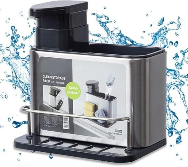 3-in-1 Stainless Steel Soap Dispenser with Sponge & Spoon Holder