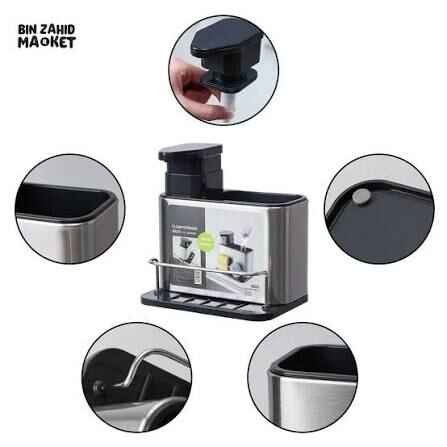 3-in-1 Stainless Steel Soap Dispenser with Sponge & Spoon Holder