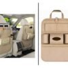 Car Seat Back Storage Organizer with Kick Mat – Beige, Waterproof & Multi-Purpose