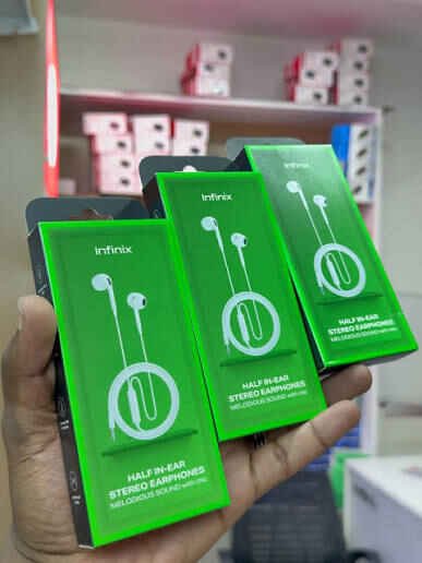 Infinix Half In-Ear Stereo Earphones with Microphone – Clear Sound & Comfortable Fit