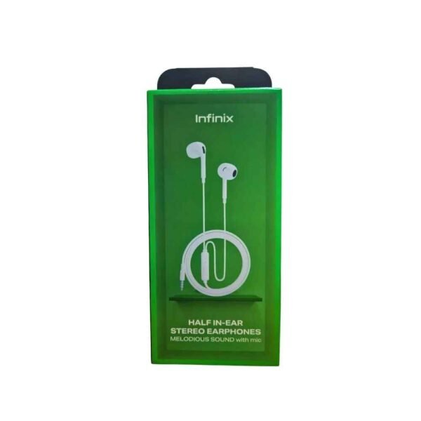 Infinix Half In-Ear Stereo Earphones with Microphone – Clear Sound & Comfortable Fit