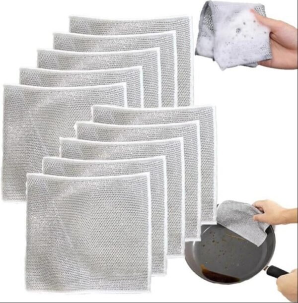 Silver Wired Dishwashing Cloth for Kitchen Cleaning1 Silver Wired Dishwashing Cloth for Kitchen Cleaning