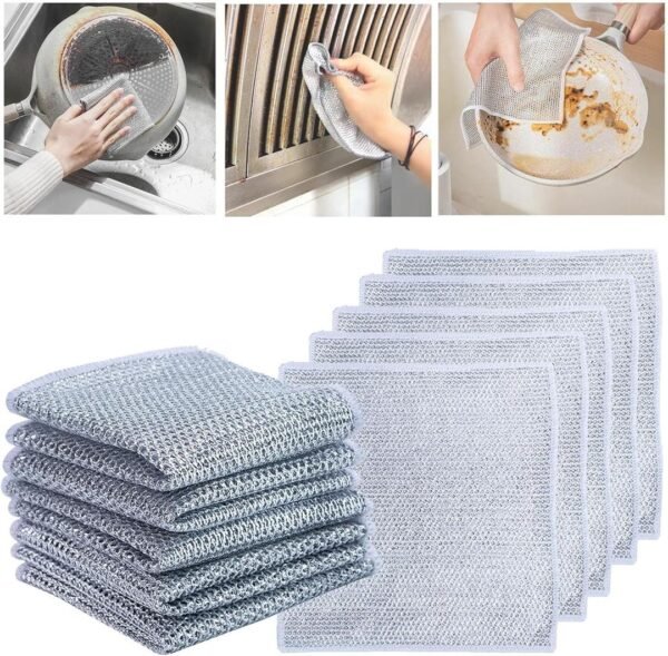 Silver Wired Dishwashing Cloth for Kitchen Cleaning2 Silver Wired Dishwashing Cloth for Kitchen Cleaning