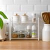 White Metal Two-Tier Kitchen Storage Basket 2 White Metal Two-Tier Kitchen Storage Basket